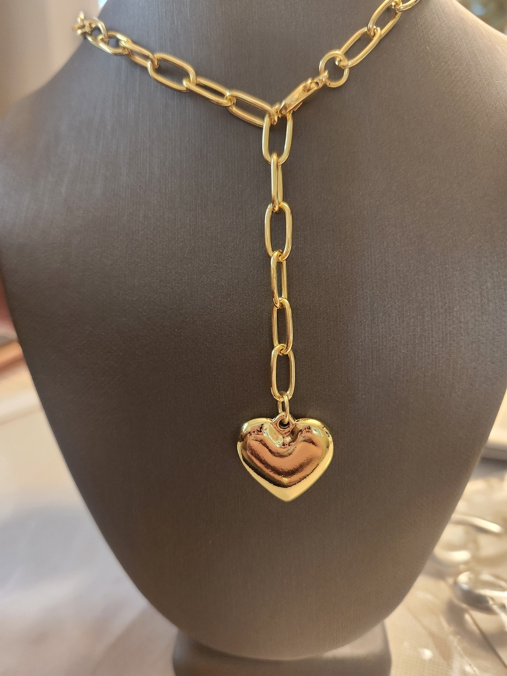 Gold Heart Pendant Link Necklace - Women Jewelry